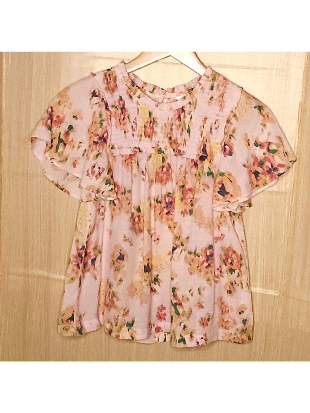 LC Lauren Conrad Light Pink Floral Flutter Sleeve Flowy Top XS